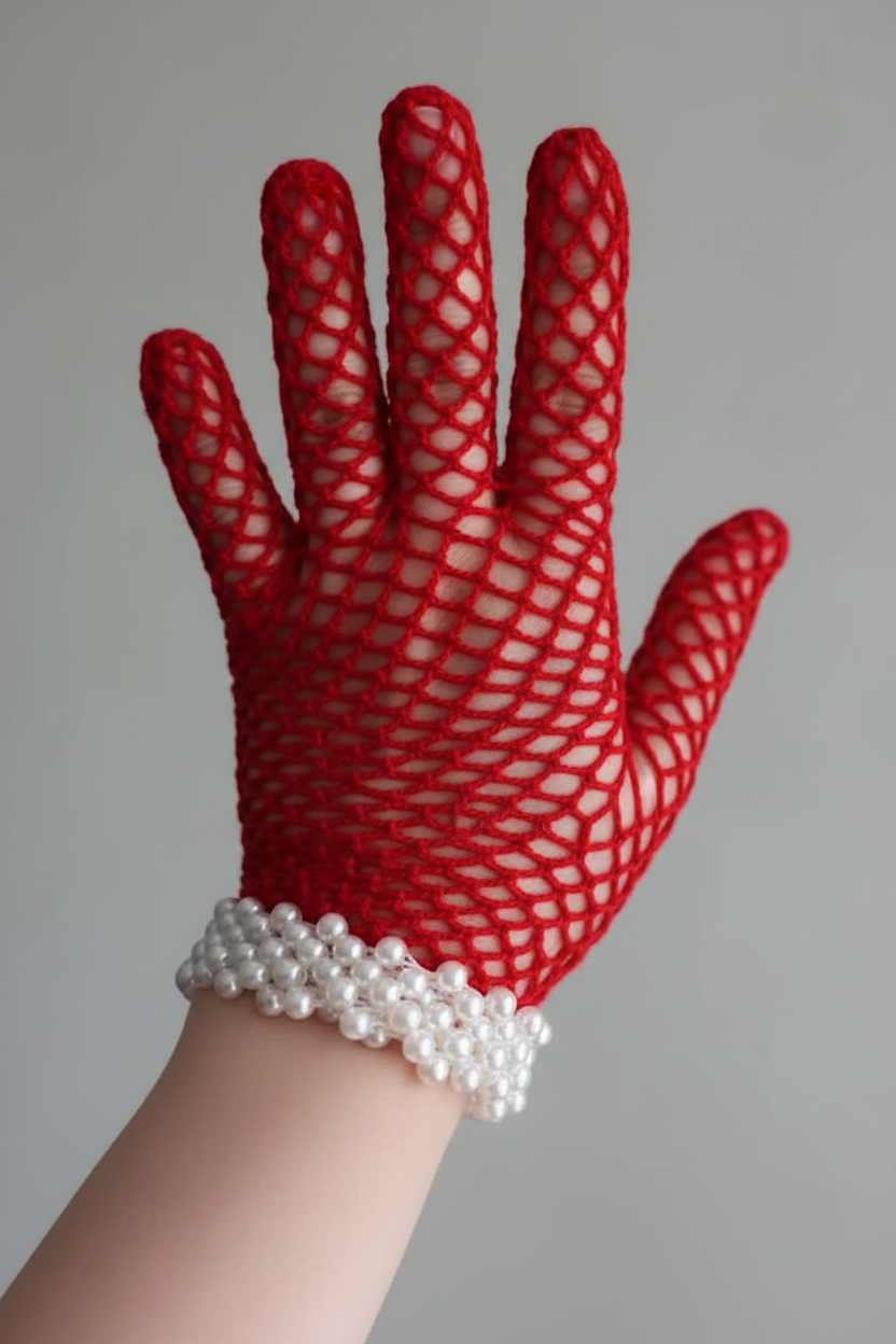 Handmade Crochet Pearl Net Gloves