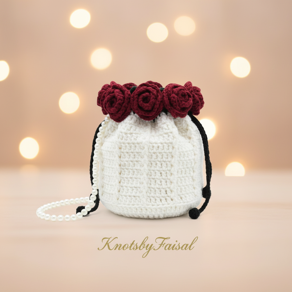 Bow-Shaped Crochet Bag with Pearl & Chain Strap